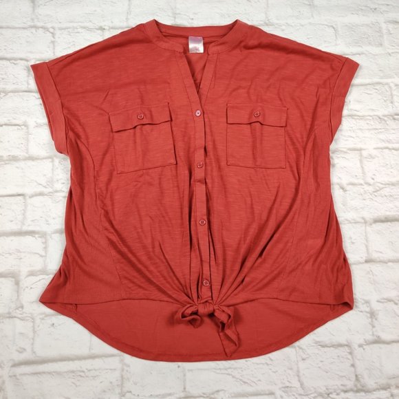 No Boundaries Tops - No Boundaries plus size utility shirt pocket rusty brick red knot button sz 3XL